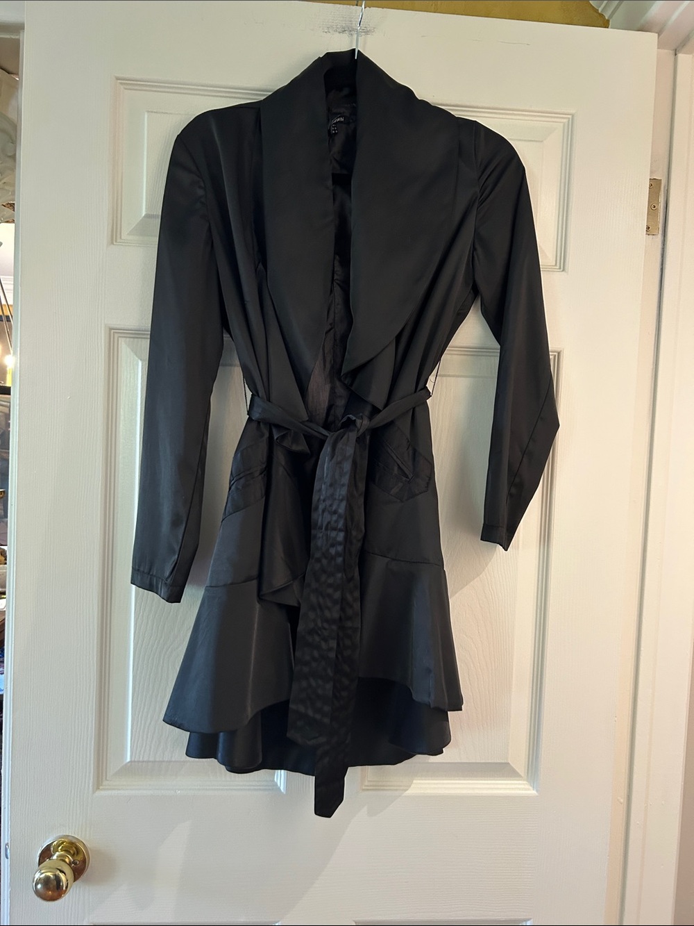 Black Women's Draped Tie-Waist Jacket Coat